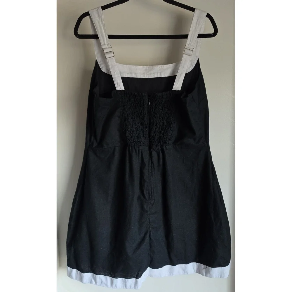 Abercrombie & Fitch Sleeveless Midi Dress XL Black White Square Neck Linen